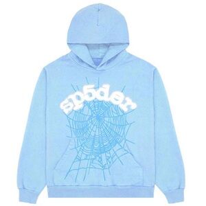 Blue Hoodie with Spider Web Design